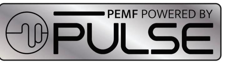 A silver and black logo for pemf pulse